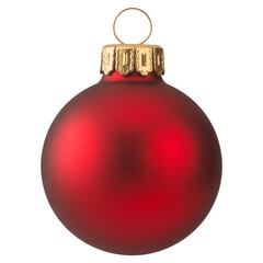 Single Red Christmas Ornament With Gold Cap on Transparent Background Isolated