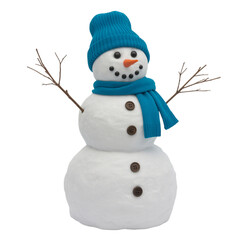 Smiling Snowman with Blue Hat and Scarf on Transparent Background Winter Holiday