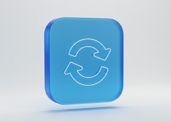 Three dimensional glossy blue square icon displaying opposing curved arrows indicating refresh or cycle action