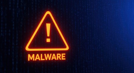 Glowing orange warning sign indicates a severe system security threat against a dark digital background