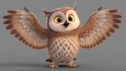 Obraz premium Cartoon owl with open wings against a neutral background