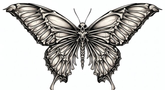 Anatomy Butterfly Skeleton Wings Black and Grey Tattoo Design