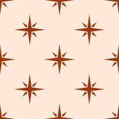 Retro brown star repeating pattern on beige background