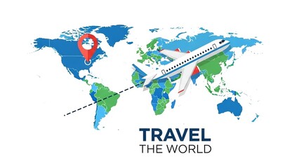 Obraz premium Airplane flying over a world map travel destination concept