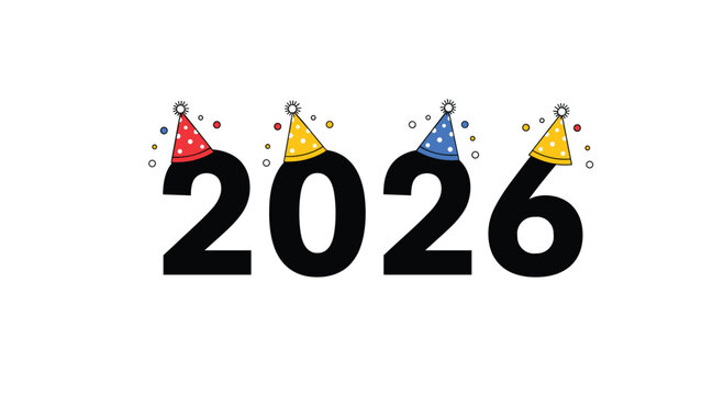 Celebrate the arrival of 2026 with festive party hats and confetti, marking a vibrant and exciting new year ahead - Powered by Adobe