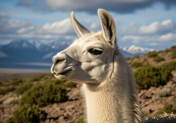Obraz premium Majestic cream colored llama portrait gazing serenely in natural habitat