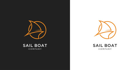 Ocean waves in a circle. sail boat vector design