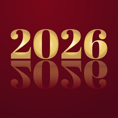 Happy New Year 2026 Golden Numbers on Red Background