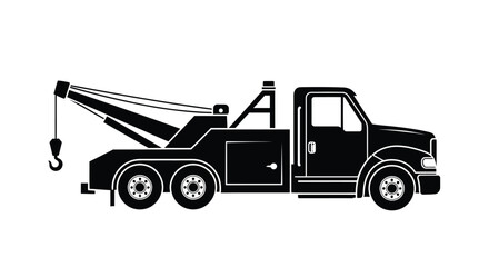A simple black and white illustration of a tow truck vehicle