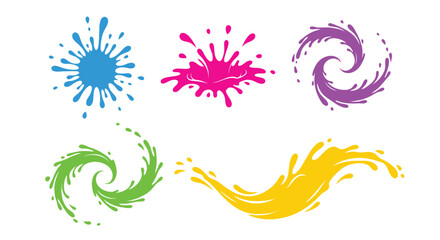 Colorful paint splashes and swirls in vibrant blue pink purple green and yellow