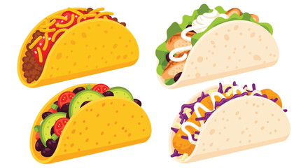 Delicious cartoon tacos with various fillings a colorful food illustration