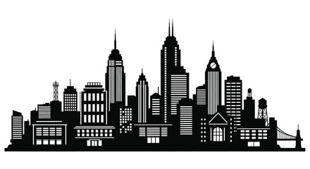 Fototapeta premium Black and white skyline illustration of a dense urban cityscape