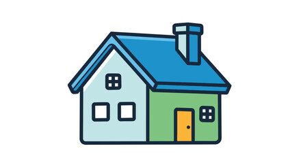 Simple illustration of a cozy house with a blue roof and green walls