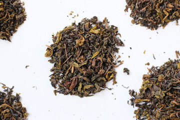 Close-up of dried oolong tea leaves