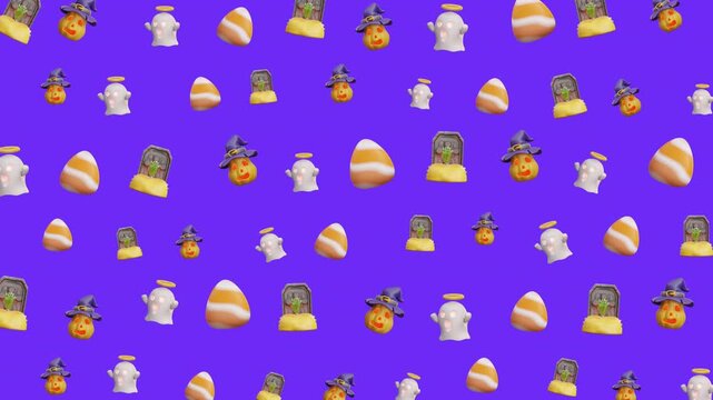 Halloween seamless pattern ghost pumpkin candy corn tombstone spooky festive suitable for holiday backgrounds, digital decorations, party invitations, and seasonal designs