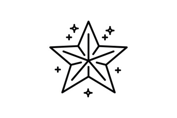 Shining Star Icon Outline, Sparkle Symbol, Award Decoration Isolated On White Background