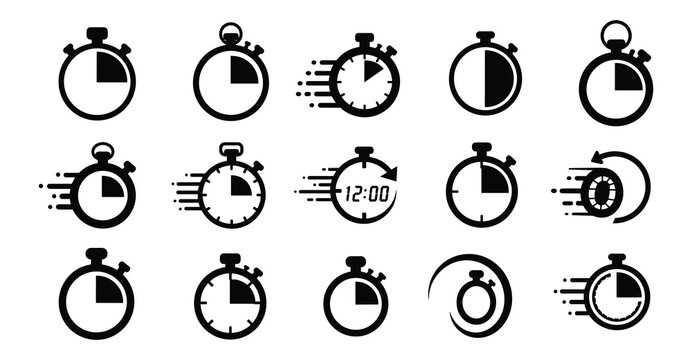 Stopwatch Timer Icon Set Countdown Clock Fast Time Speed Punctuality Measurement