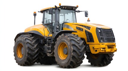 Obraz premium Powerful modern agricultural machine featuring large treads positioned against a clean white background