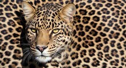 Obraz premium Close up portrait of a majestic leopard with striking yellow eyes and distinctive spotted fur.