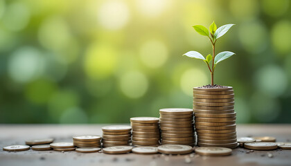 coins and plant plant growing from coins beautiful trading graph 