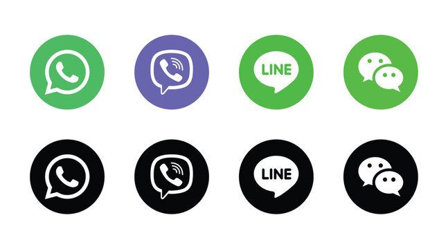 whatsapp, viber, line, wechat social media logo icon set colorful black circle vector design