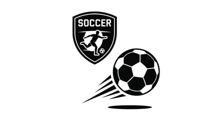 Obraz premium Soccer emblem featuring a player and ball in a dynamic design
