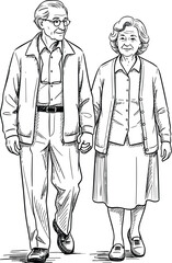 Elderly couple walking hand in hand, senior love, aging with dignity, retirement lifestyle, companionship, togetherness, family values, peaceful life, happiness, care