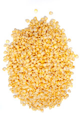 Top-down close-up of shelled corn kernels