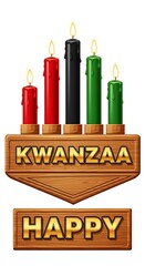 Happy kwanzaa holiday with kinara and candles isolated on white background