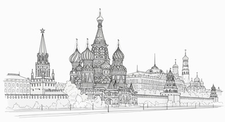 Naklejka premium Saint Basil Cathedral Moscow architecture minimalist vector design.
