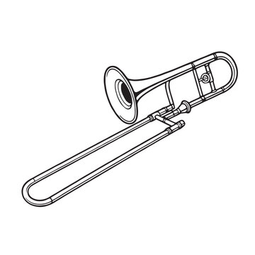 Elegant vector illustration of a trombone in black and white, merging art and sound to celebrate the beauty of orchestral instruments and timeless musical creativity.
