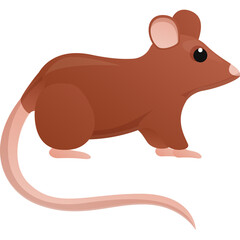 Brown Cartoon Mouse With Pink Ears and Tail On Transparent Background