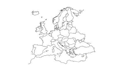 map of the European continent and its division into countries