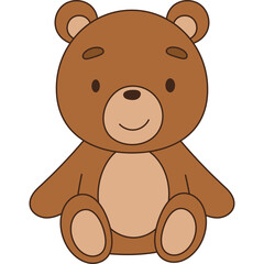 Brown Cartoon Teddy Bear Illustration with Simple Smile and Round Ears Isolated on White Background