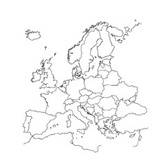 map of the European continent and its division into countries