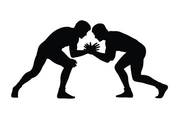 Silhouette of two wrestlers facing each other in a stance