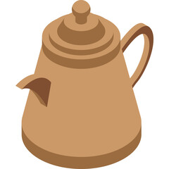 Brown Ceramic Teapot With Handle and Spout On Transparent Background