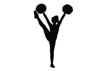Silhouette of a cheerleader performing a split with pom poms