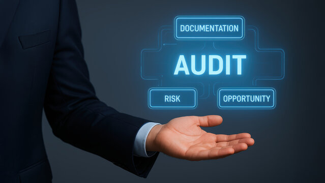 Audit documentation risk opportunity concept iso standards compliance quality control professional hand gesture business technology