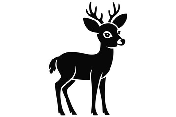 Stylized black silhouette of a young deer with antlers