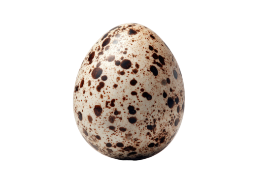 Close-up of an ovate, speckled avian egg, isolated against a stark black background