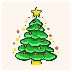 Vibrant Doodle Christmas Tree with Star and Ornaments