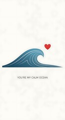 Ocean Wave with Heart and Text, Minimalist Design for Love and Affection.
