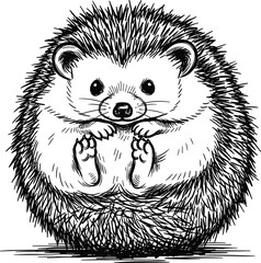Hand drawn hedgehog illustration, curled animal sketch, cute wildlife drawing, detailed ink artwork, spiny mammal design, realistic nature art, adorable creature