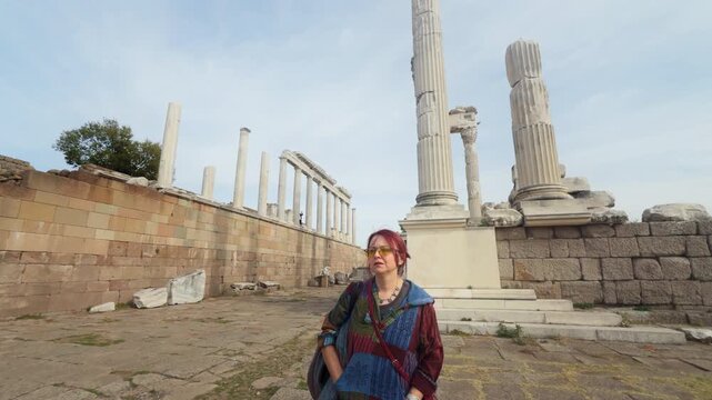 Woman Walking  in the Ancient City of Pergamon Acropolis