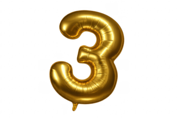 Golden number three foil helium balloon