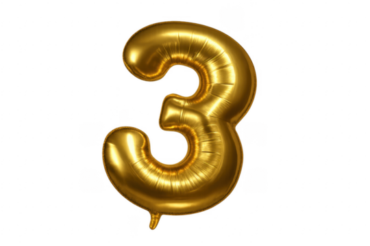 Golden number three foil helium balloon - Powered by Adobe