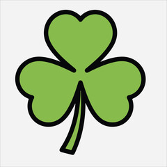 A green four-leaf clover with a black outline on a white background, depicted in a simple graphic illustration style.