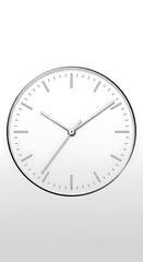 Minimalist White Wall Clock with Silver Frame and Hands on a Clean Background.
