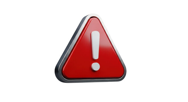 Red triangular warning sign with exclamation mark isolated on transparent background